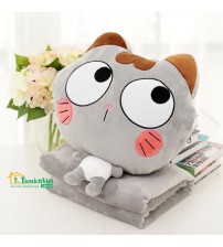 Bộ chăn gối du lịch hình mèo ghi mở mắt đáng yêu 3in1